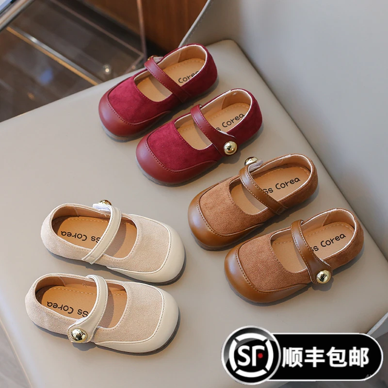 G.DUCK小黄鸭女童简约日常软底皮鞋2024新款儿童纽扣魔术贴复古风