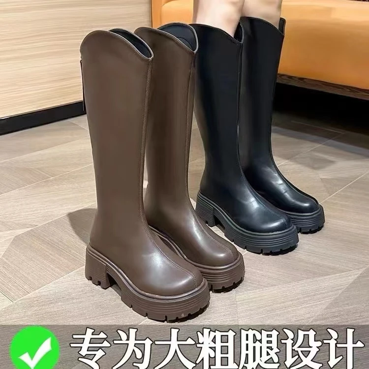 时装靴大码皮靴骑士过膝长筒英伦风加绒秋季秋冬厚底时尚百搭中筒