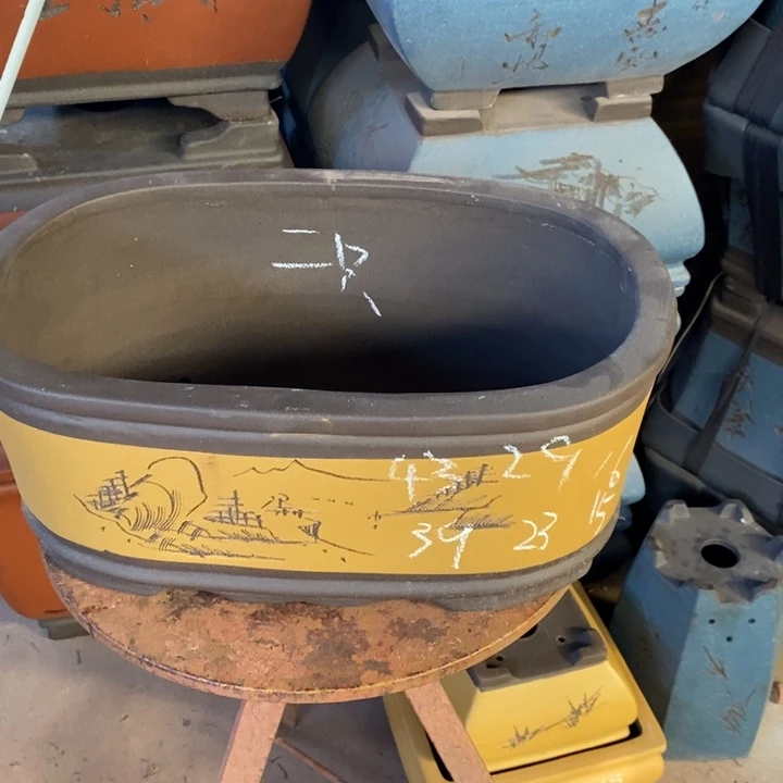 紫砂花盆只顾看手机和