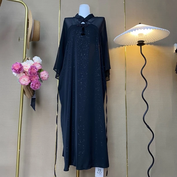 改良式旗袍重工盘扣璀璨星河大码连衣裙