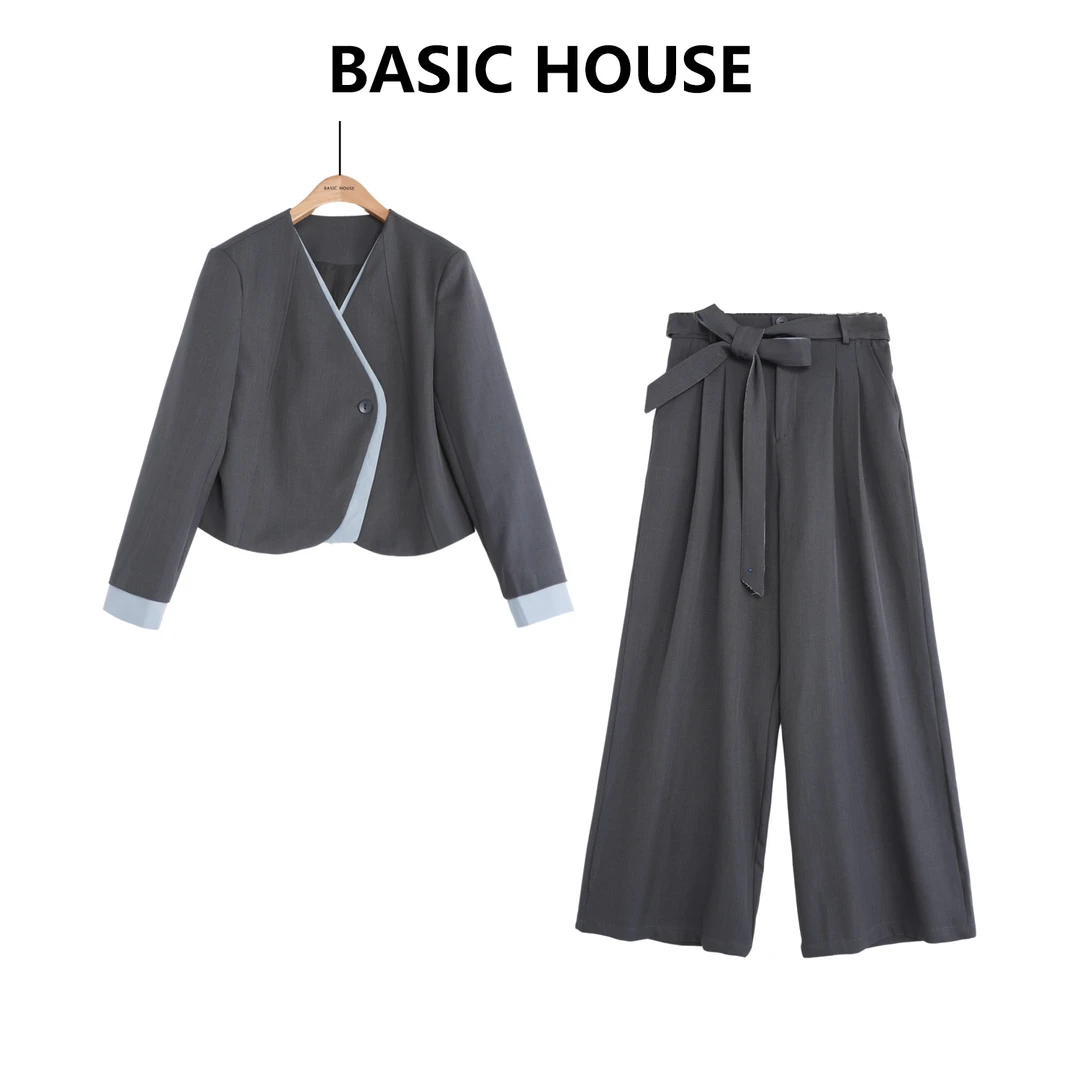 Basic House/百家好秋季新款气质修身西装飘带套装B1335B5BN42