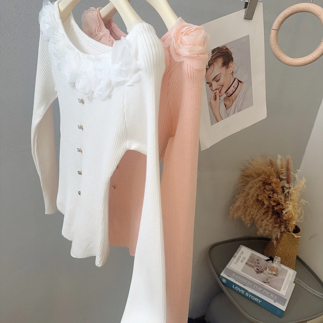 丨秋冬新款白色休闲百搭修身长袖针织打底衫 5034