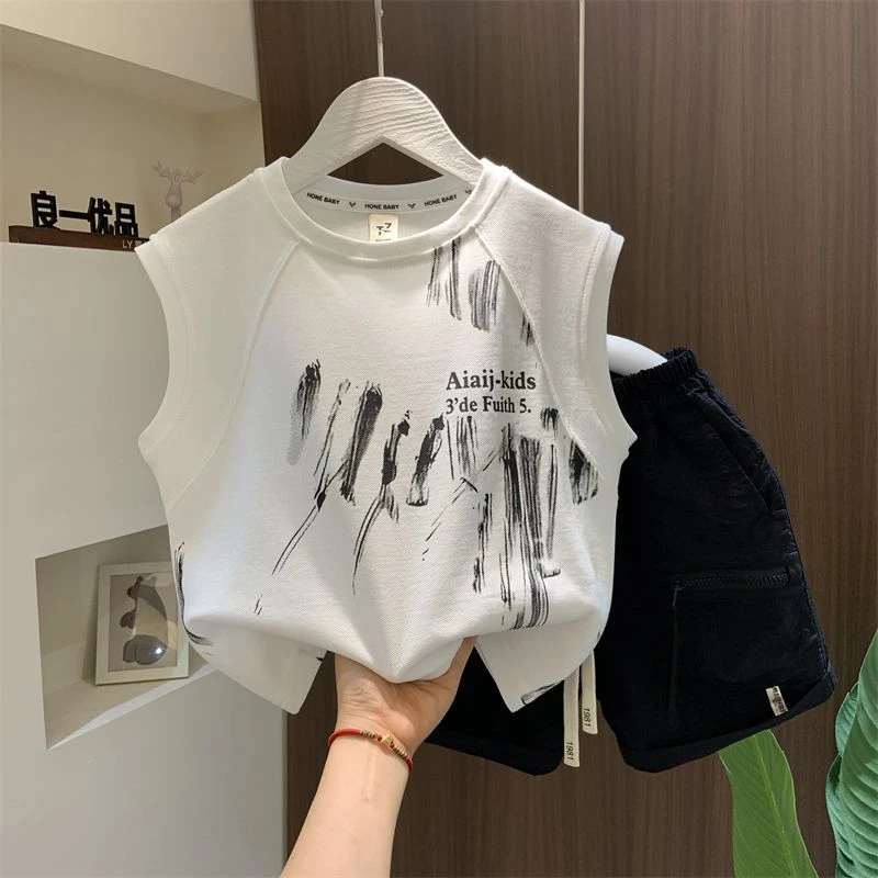 儿童装男童背心套装夏季2025新款洋气大童无袖两件套男孩薄款衣服
