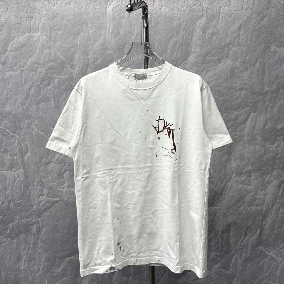 未使用 DIOR/迪奥  Travis Scott 泼墨刺绣logo短袖  M码 J00638
