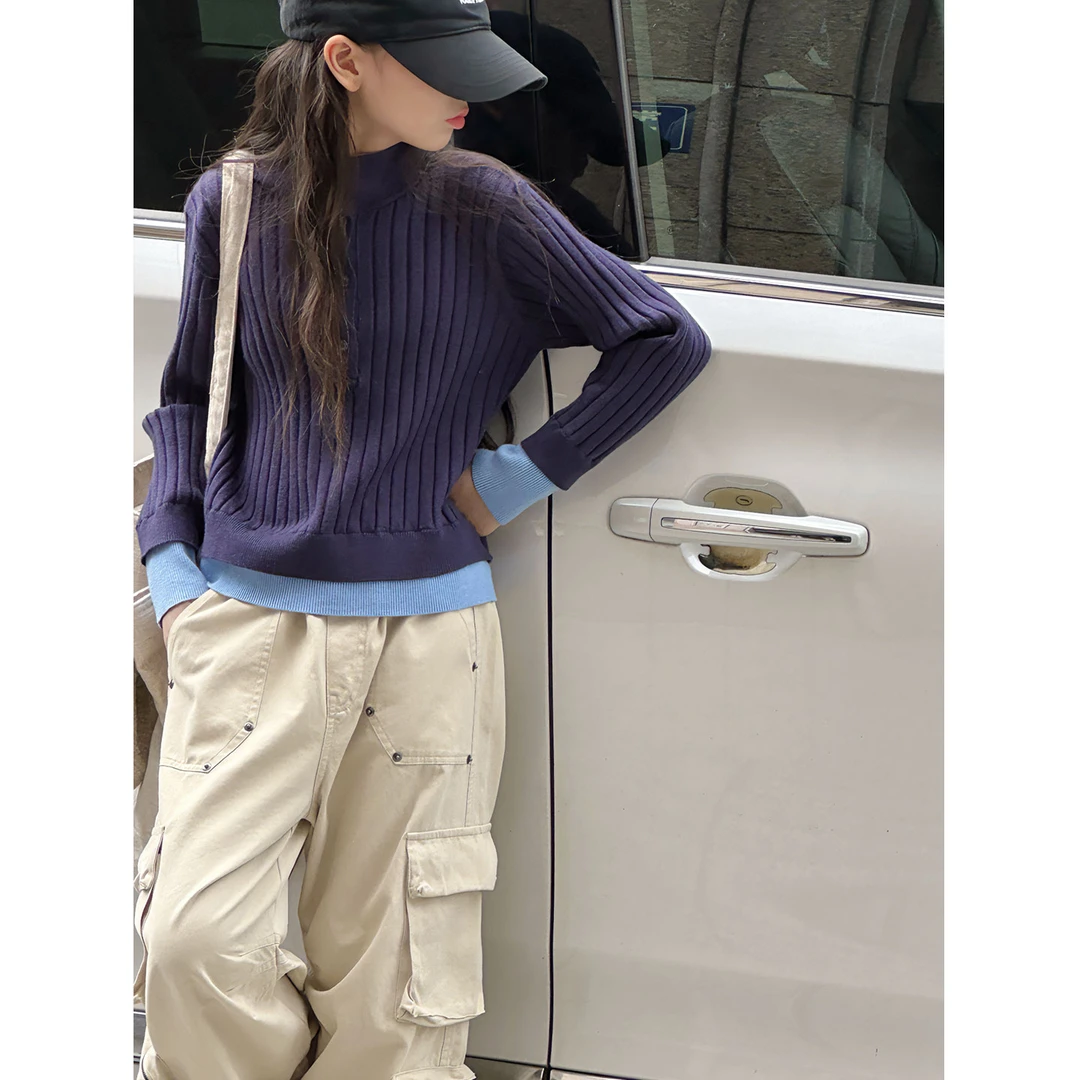 K29625孙小美假两件半高领女童毛衣2025秋装新款儿童针织衫上衣服