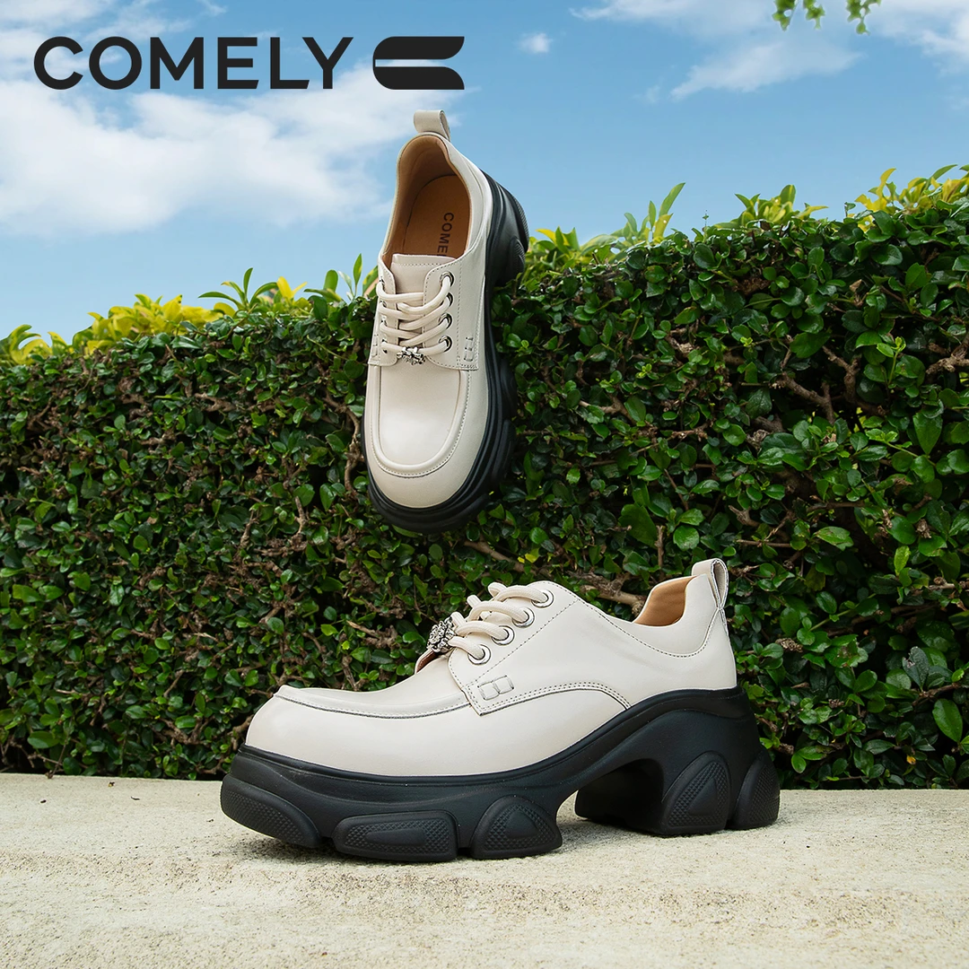【康莉COMELY】厚底小皮鞋女舒适新款增高时尚复古英伦风百搭单鞋