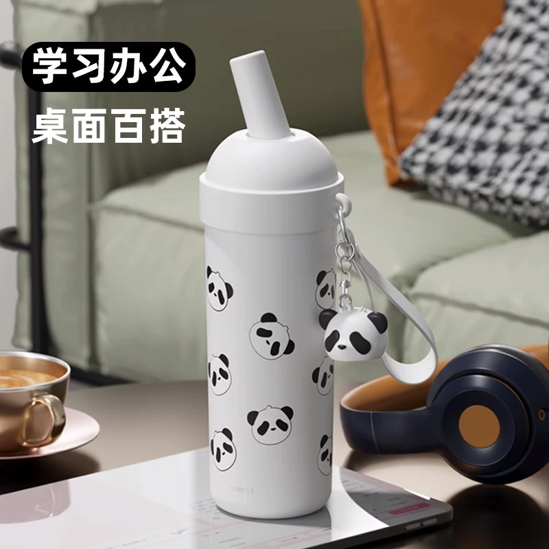 YANIS3繁星斜杠胖达保温杯316不锈钢吸管水杯