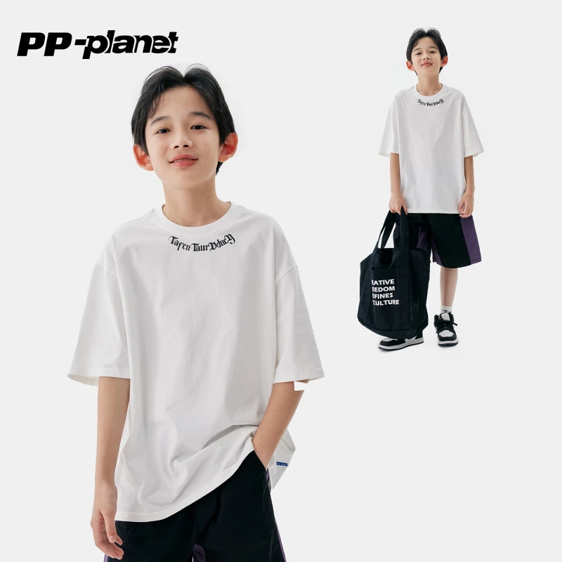 PP星球童装男女童短袖T恤2025夏季新款中大童宽松休闲体恤上衣潮