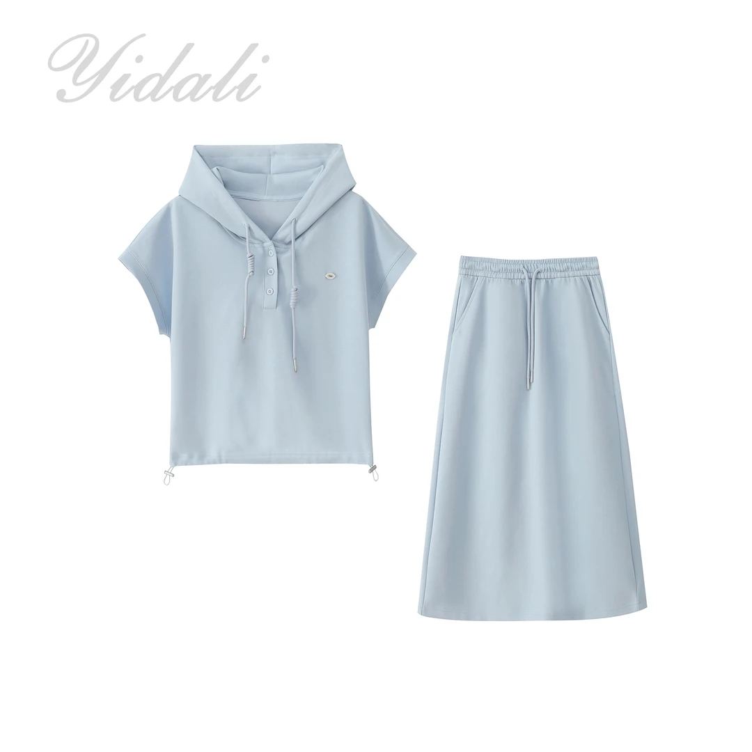 【百城万象】夏季新品女士休闲时尚百搭连帽半裙套装T2521