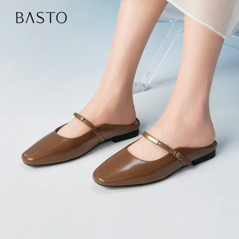 百思图2025夏季新款商场同款简约通勤穆勒拖粗跟女拖鞋F1111BH5