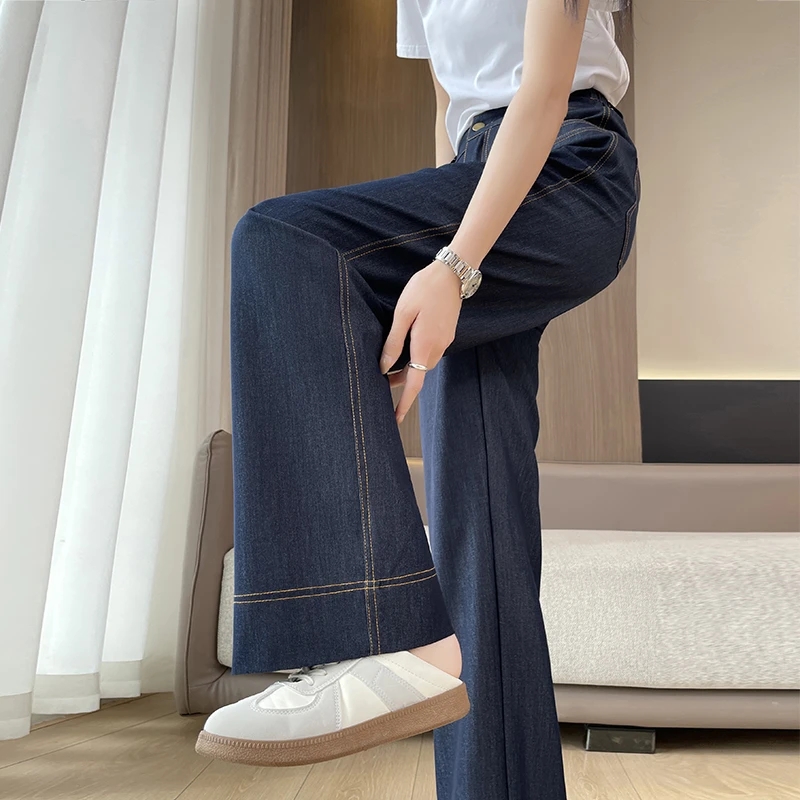 实拍现货阔腿牛仔裤女夏季薄款新款高腰显瘦宽松垂感直筒裤