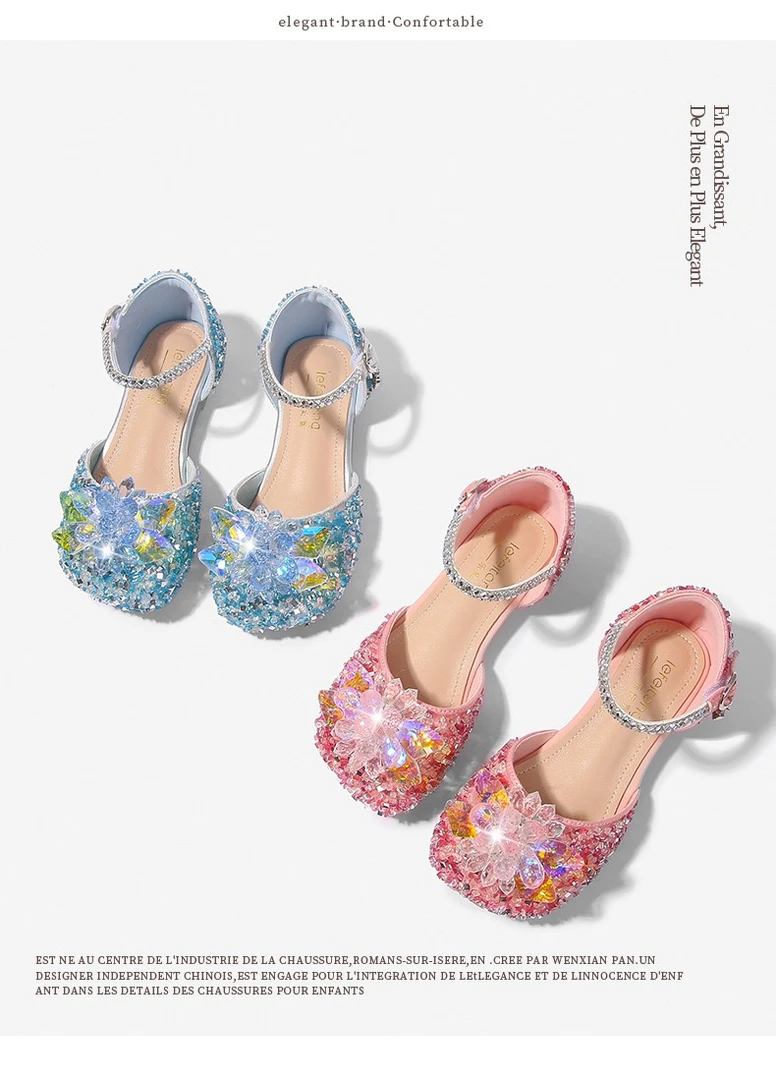 夏季女包头魔术贴沙滩鞋凉鞋公主鞋时尚皮鞋鞋子水晶鞋春秋轻奢