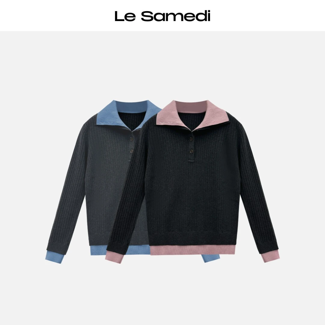 Le Samedi马油叶儿【乖巧叛逃】羊毛撞色假两件多穿领针织上衣