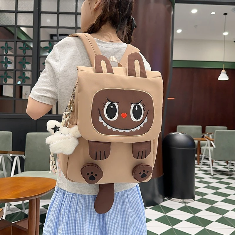 十月一拉布布双节包卡通文艺风魔术贴卡通双肩包时尚大学生小学生
