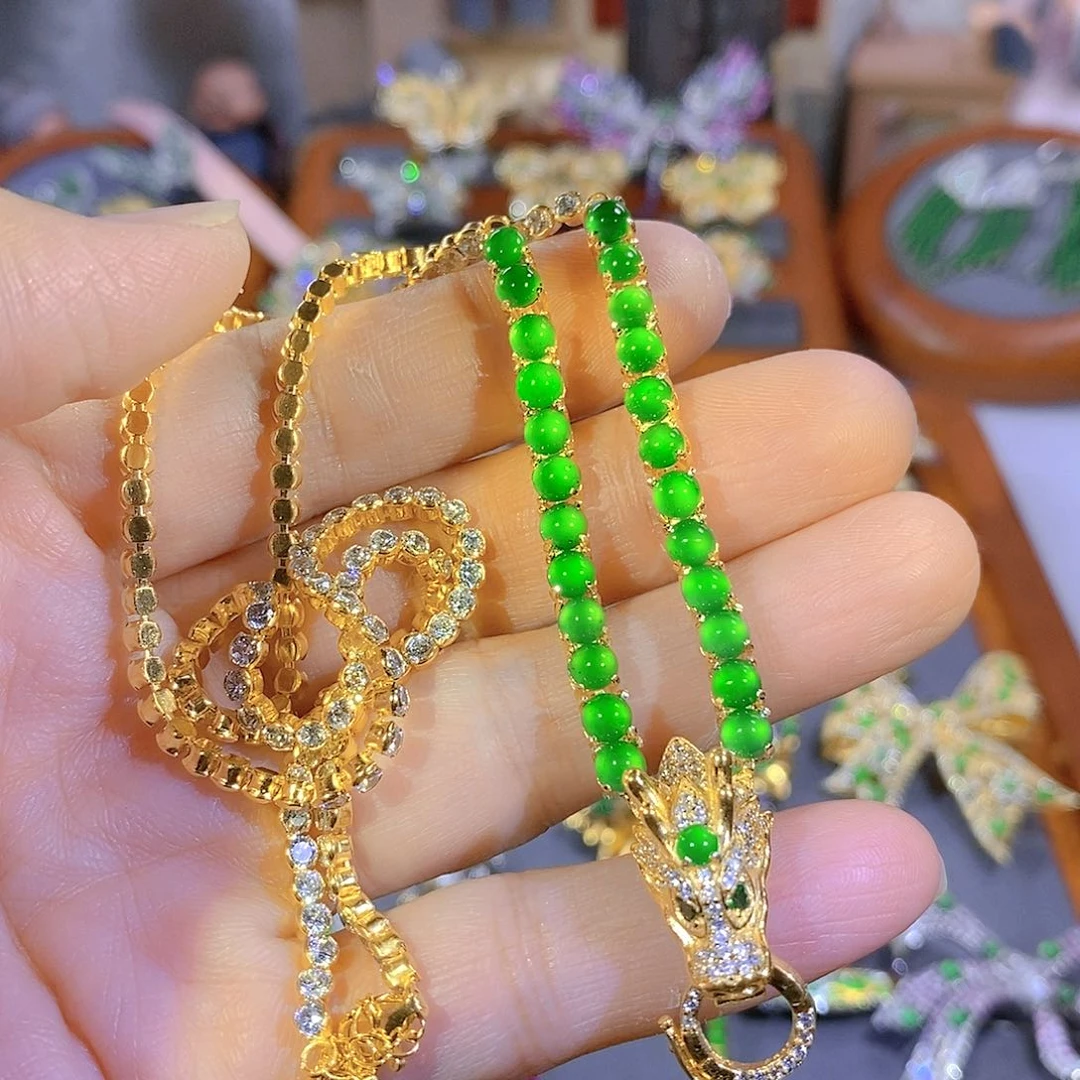 颈饰银S925镶嵌翡翠