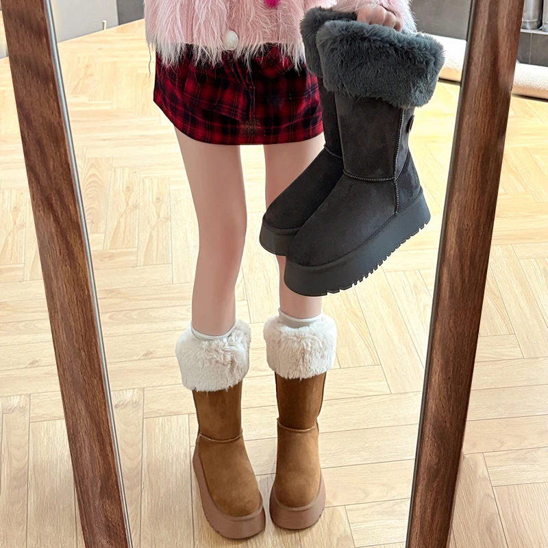 时尚舒适厚底雪地靴女2025新款秋冬加绒加厚保暖棉鞋增高防滑棉鞋