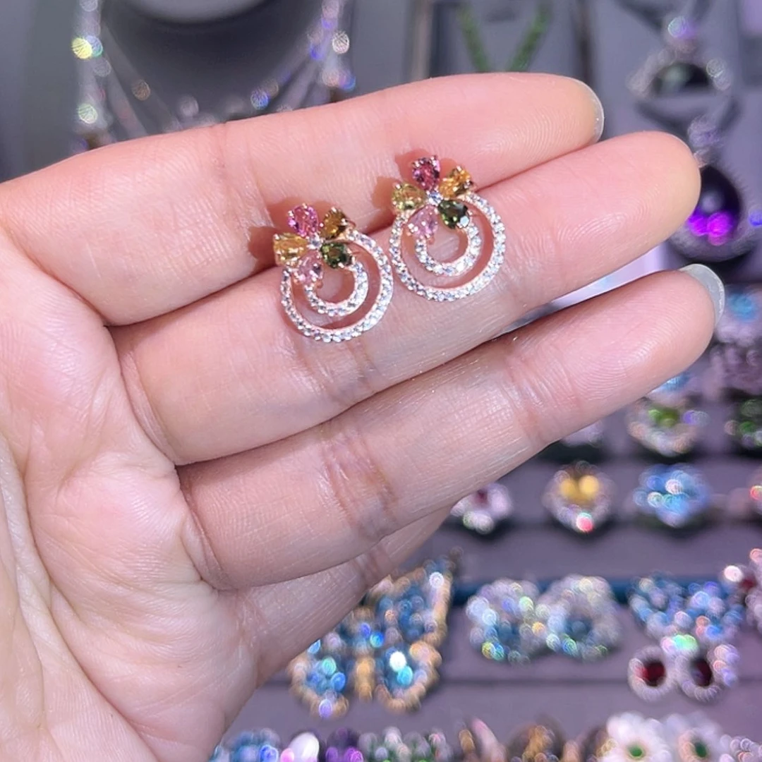 【闪购商品】碧玺耳饰银S925镶嵌耳饰