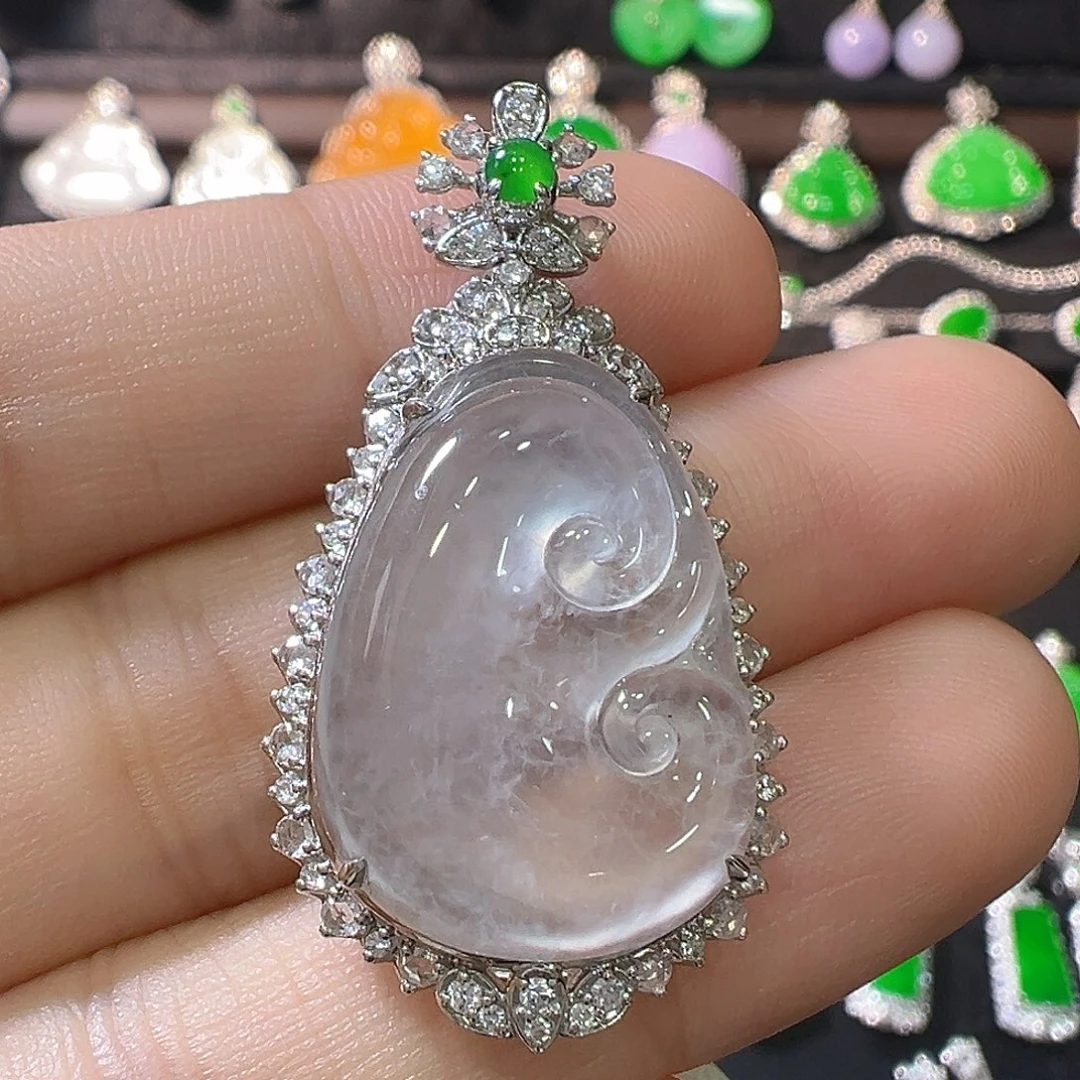 吊坠(不含链)18K金镶嵌翡翠