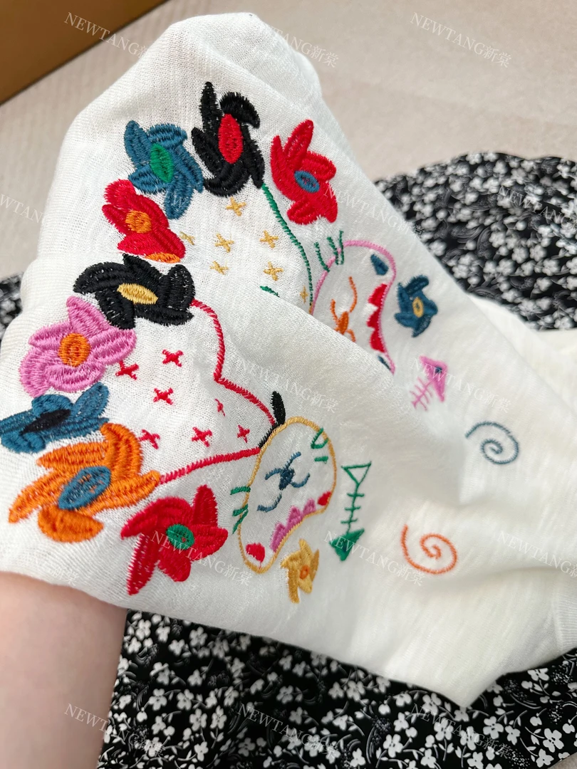 【彩绣猫咪】26春夏新款时尚彩色猫咪绣花短袖