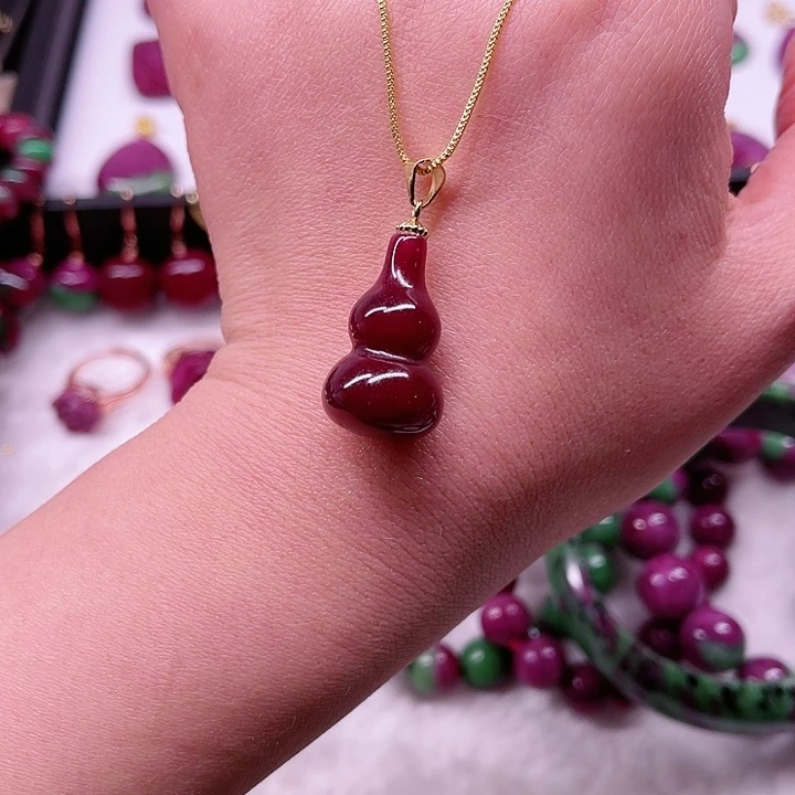 红宝石吊坠银S925镶嵌