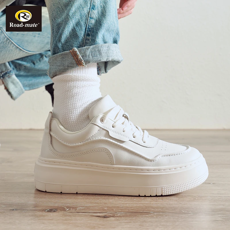 路伴男鞋软牛皮舒适休闲板鞋韩版舒适休闲鞋男士真皮小白鞋