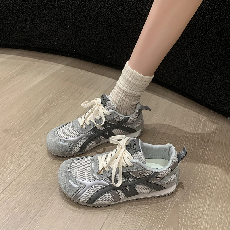 内增高德训鞋女2025年夏季新款复古厚底透气网面阿甘鞋休闲运动鞋