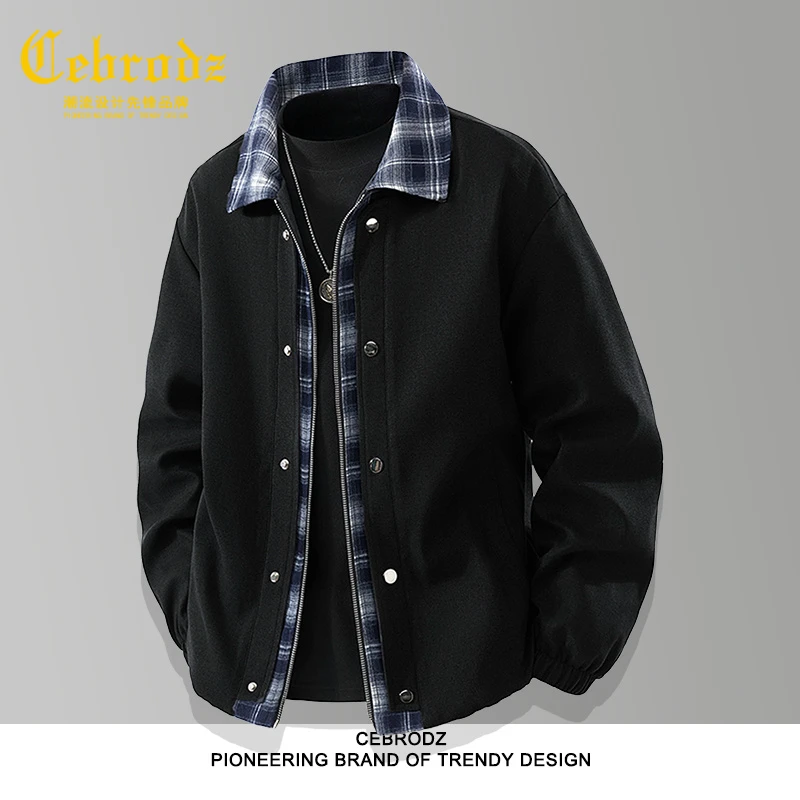 法国Cebrodz男士春秋宽松假两件外套加肥加大码时尚翻领休闲百搭