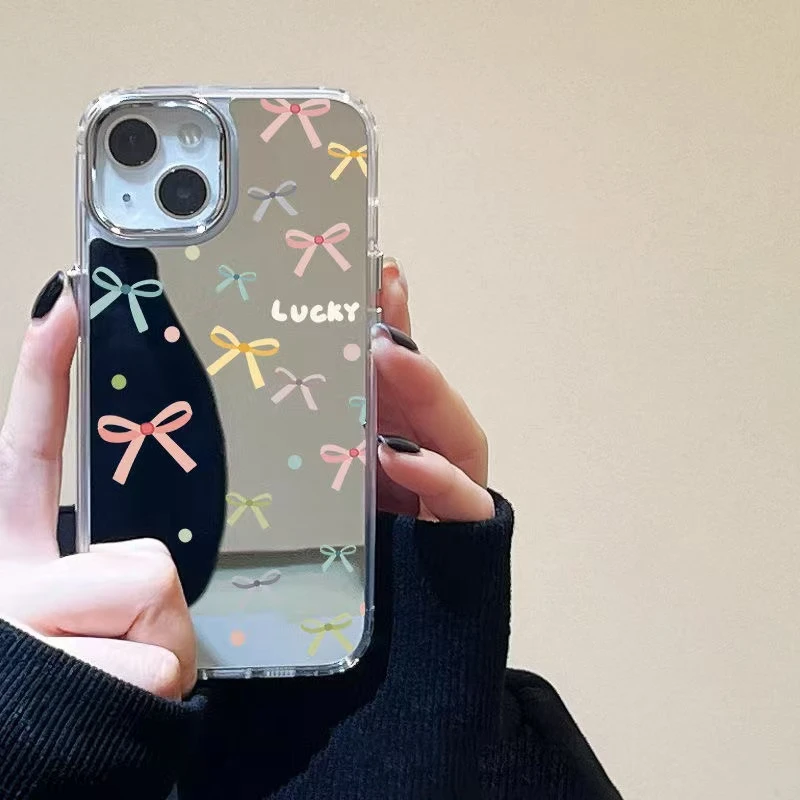 彩色蝴蝶结适用苹果16手机壳iPhone15Promax高级感14镜子13创意XS
