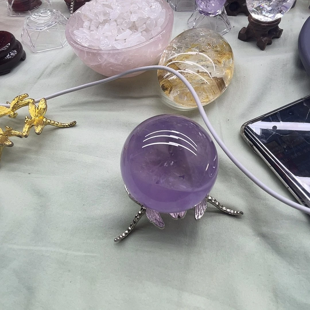 天然紫色水晶球摆件