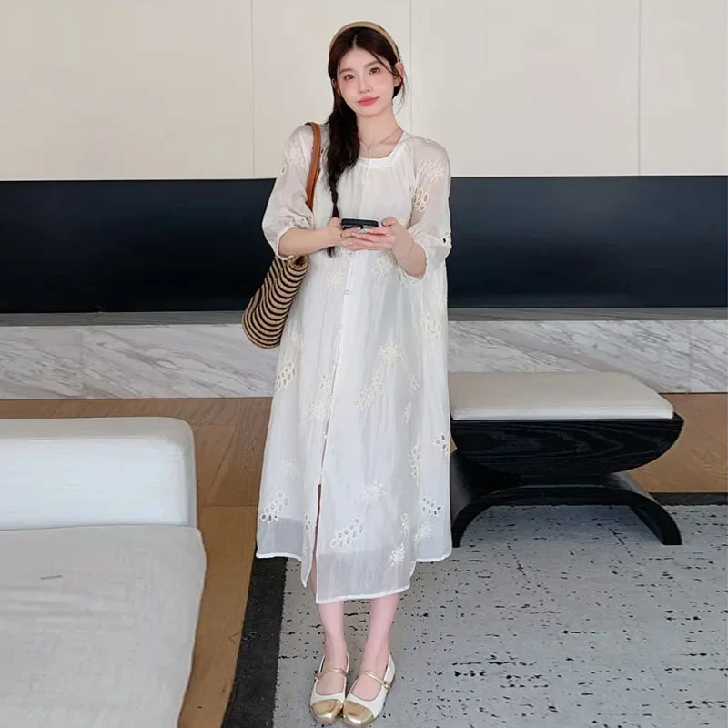 孕妇装2025夏季新款韩版显瘦洋气设计感重工刺绣温柔风气质连衣裙