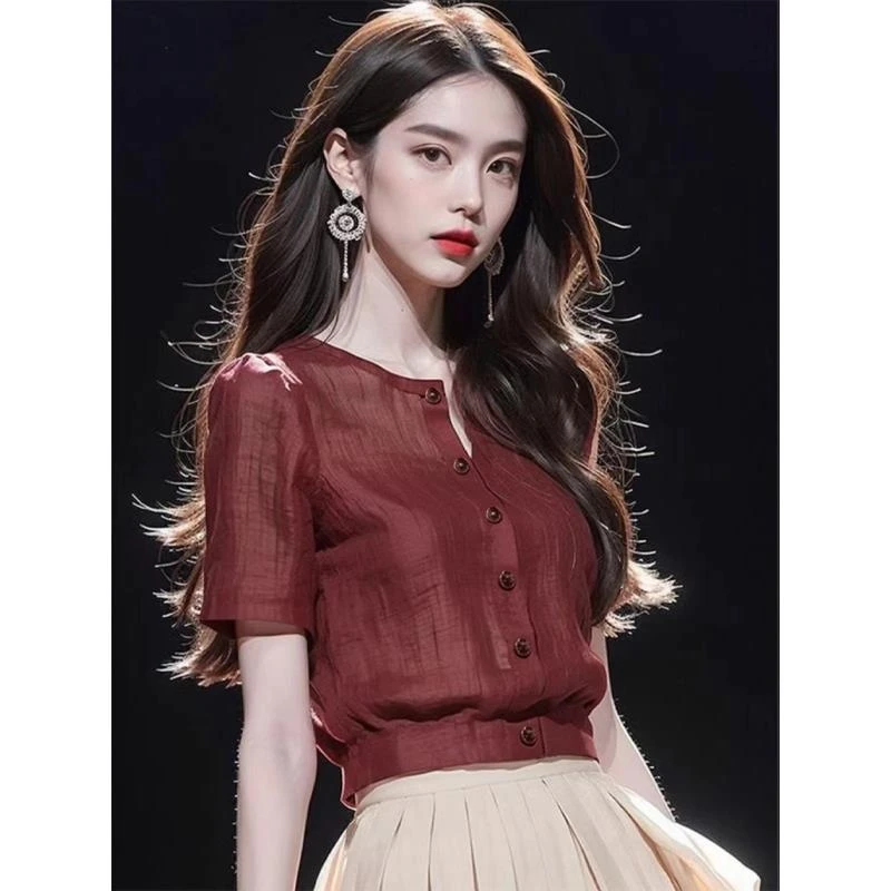 哥弟阿玛施正品女款洋气今年流行冷淡系感上衣淑女气质小众法式掐