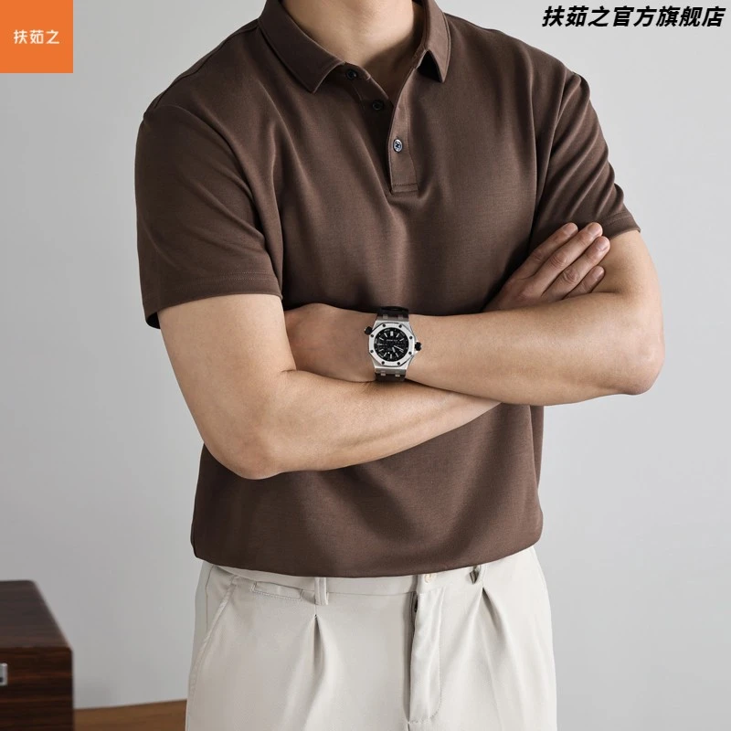 美式230双面空气层短袖男式翻领衬衫领商务休闲衫夏季新款