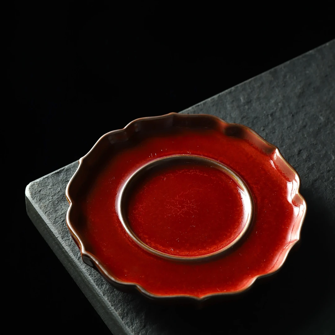 庄大师最美朗红故宫红手作陶瓷铁胎泥壶承底托