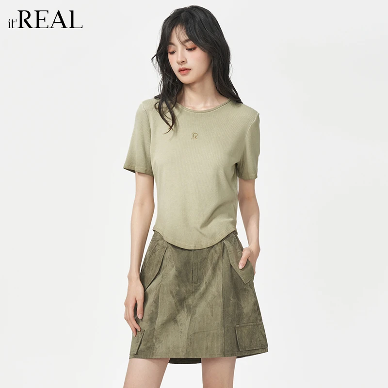 It'real瑞尔女装2025夏季新款复古宽松休闲设计感T恤1762101001