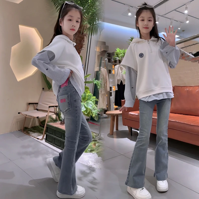 女童春秋喇叭裤2025新款女孩韩版修身弹力牛仔裤春装儿童洋气裤子