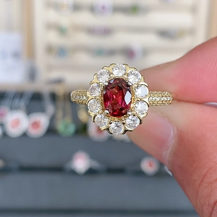 石榴石戒指银S925镶嵌