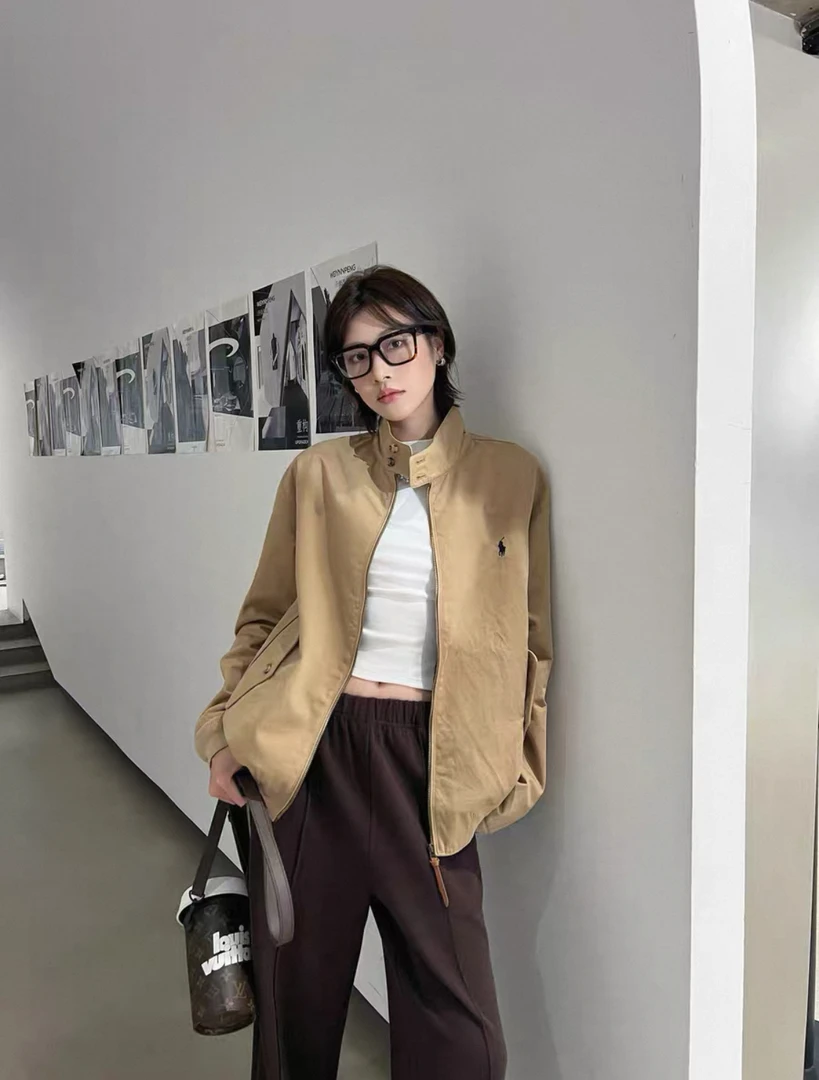 哈林顿夹克外套女小马刺绣情侣装男女同款穿搭夹克立领短外套