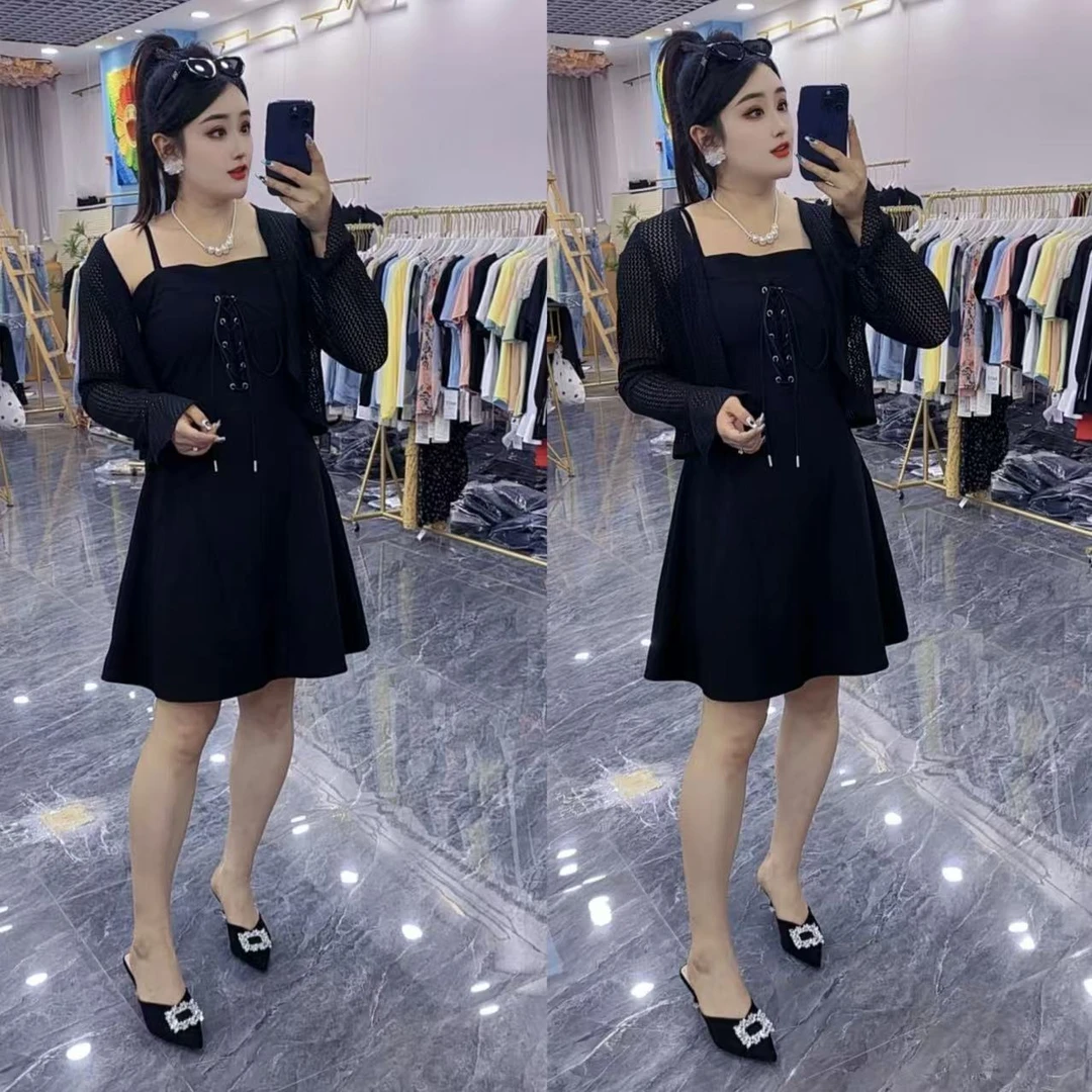 2025夏季新款绑带设计款吊带连衣裙+罩衫8627