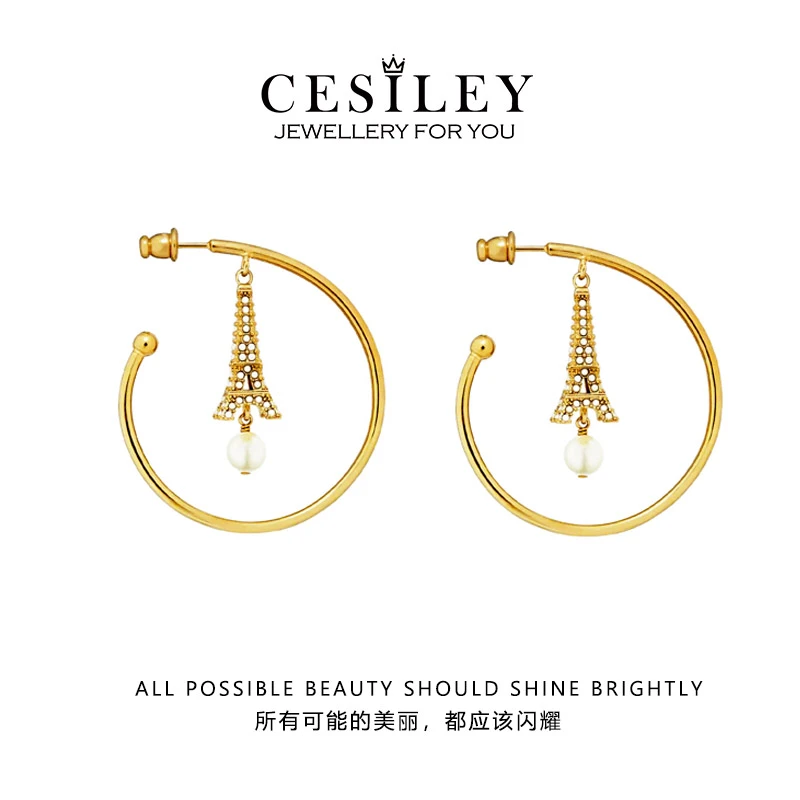 铜合金耳饰 法式埃菲尔铁塔耳圈DTA1060
