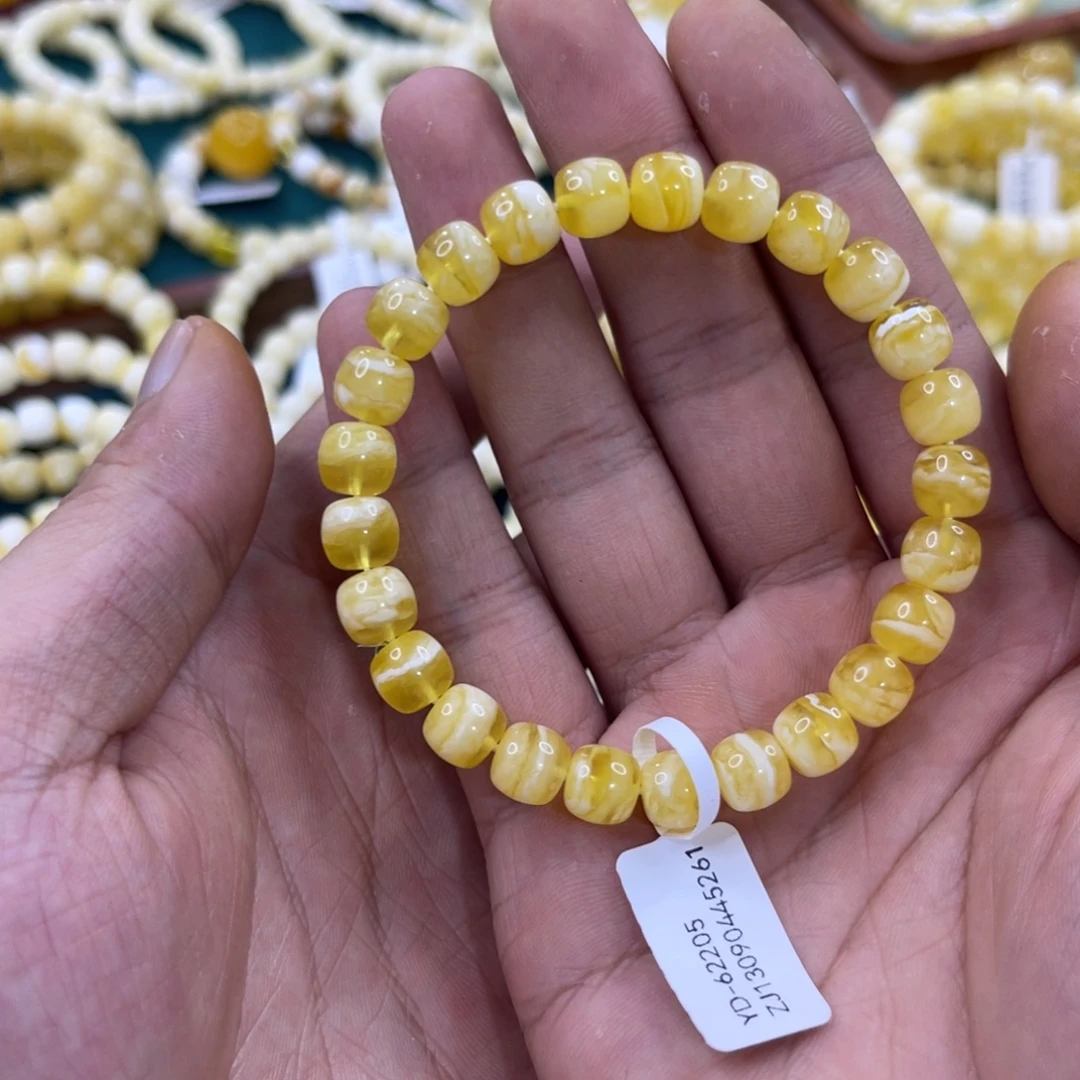 琥珀未镶嵌手链蜜蜡8.5mm金白虎皮妖花