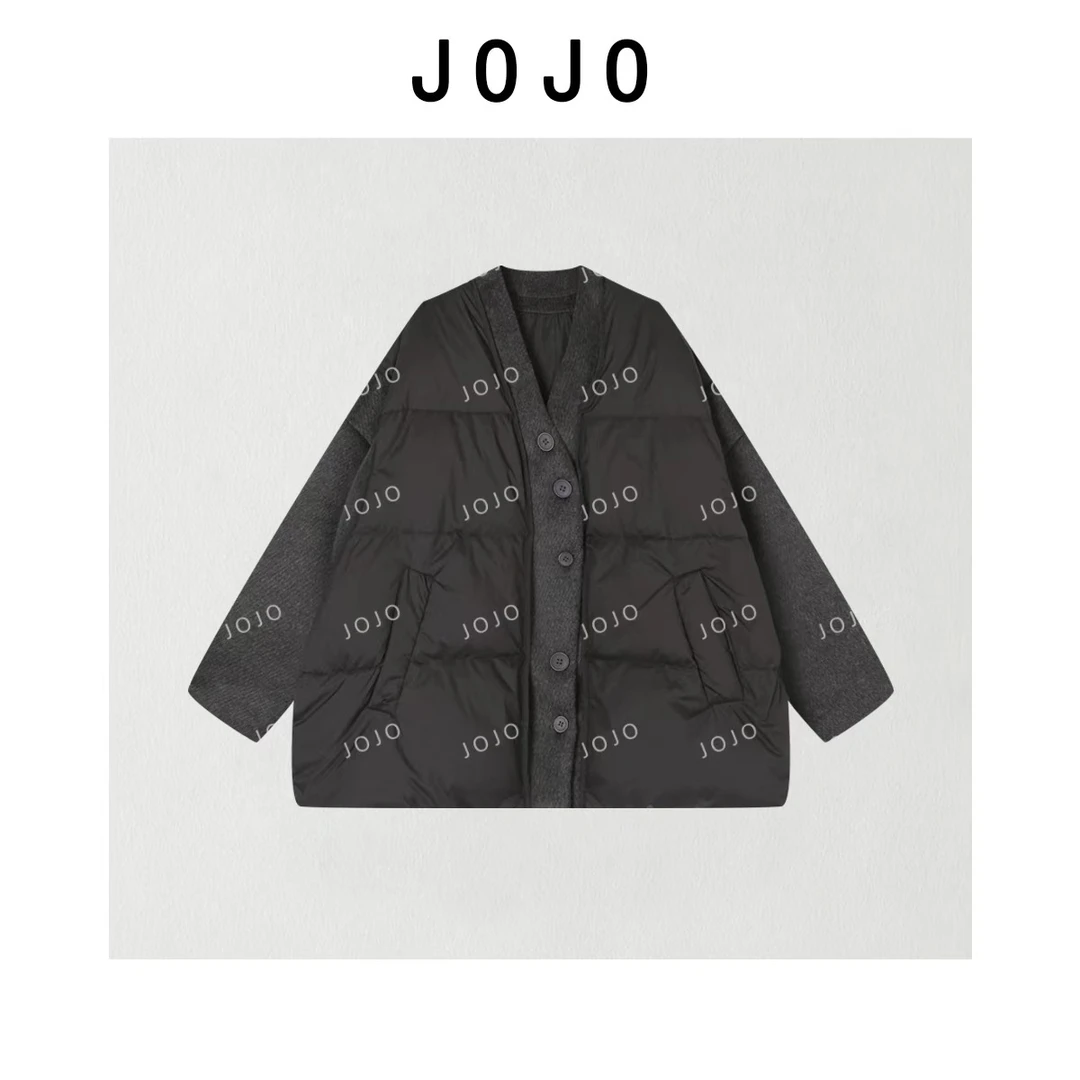 玖了个玖 2025冬款 极简百搭道袍领口大纽扣拼接羽绒服 2510C6949