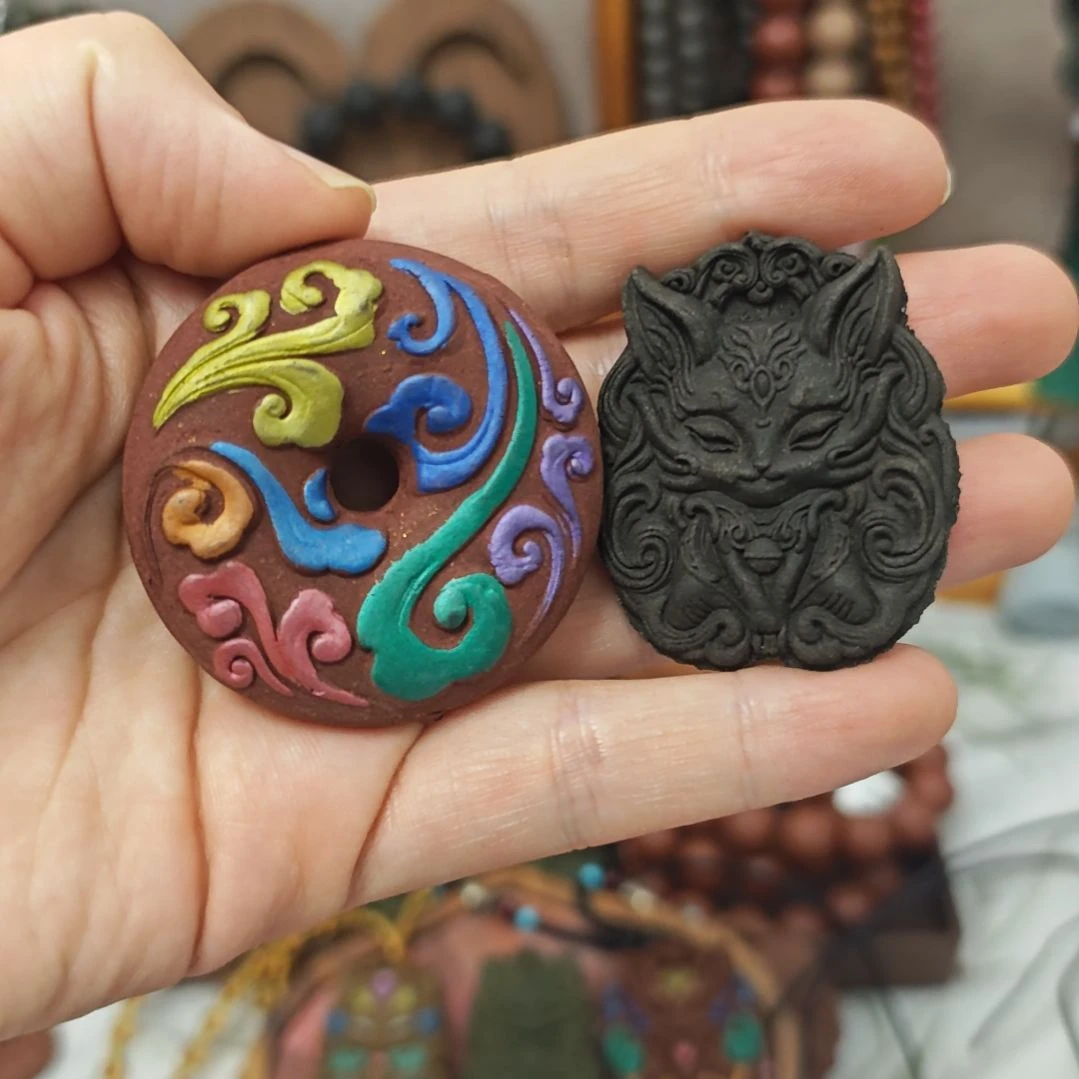 泥塑玫瑰平安扣加药香黑龙涎