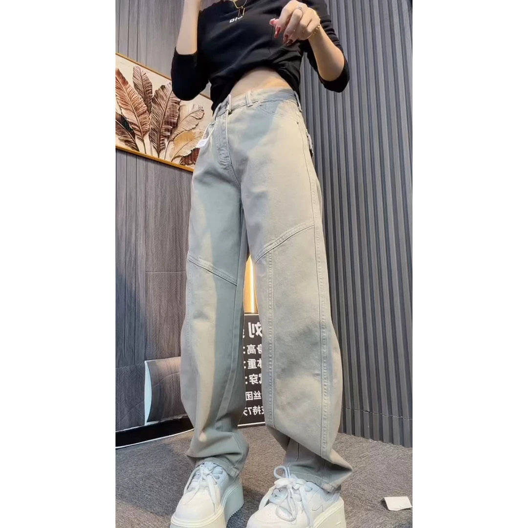 复古百搭加绒加厚弯刀牛仔裤女秋冬季2025新款大码梨型身材阔腿裤