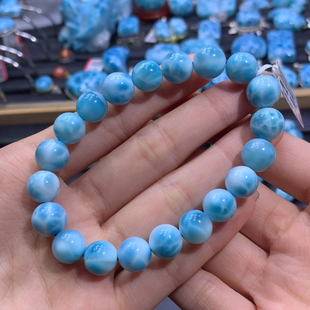 针钠钙石（海纹石）未镶嵌手链收藏级艳蓝满色手串10.2mm