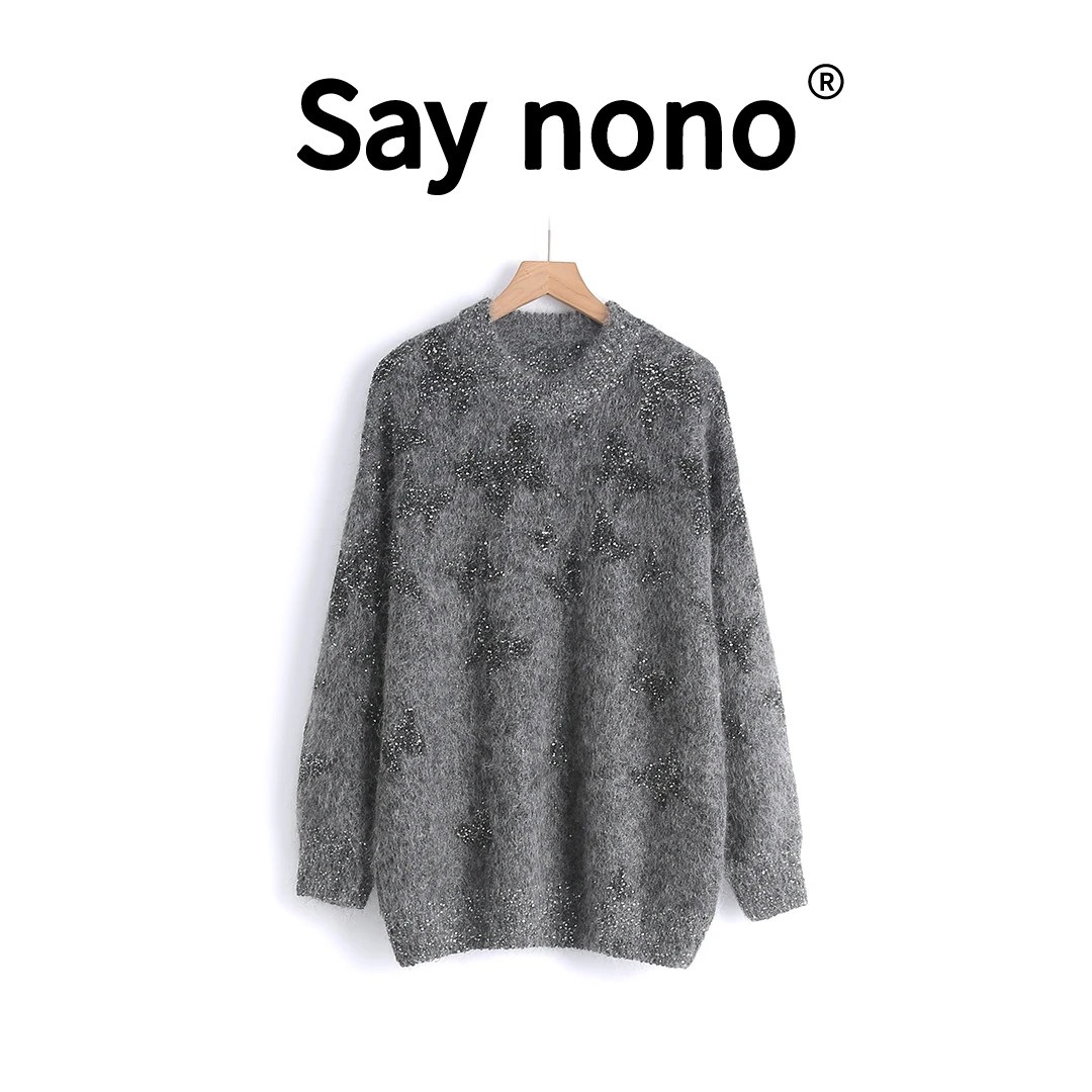 【 HONEY AMOR 】慵懒风重工亮片蝴蝶圆领套衫毛针织衫 /ZS6619