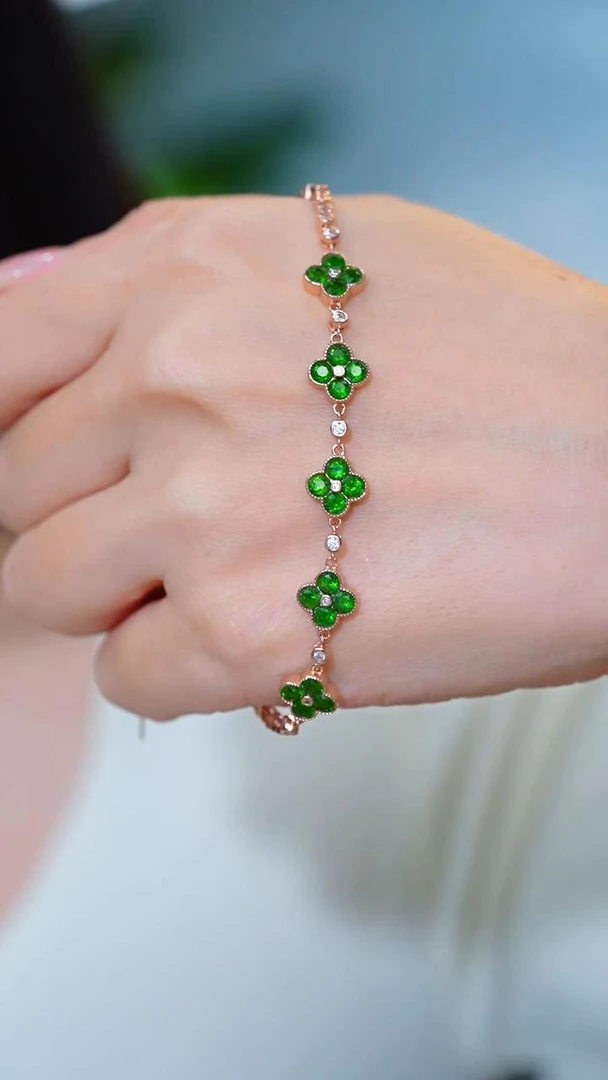 玉峰珠宝【安娜】透辉石手链925银五花【N4964】多样性发一