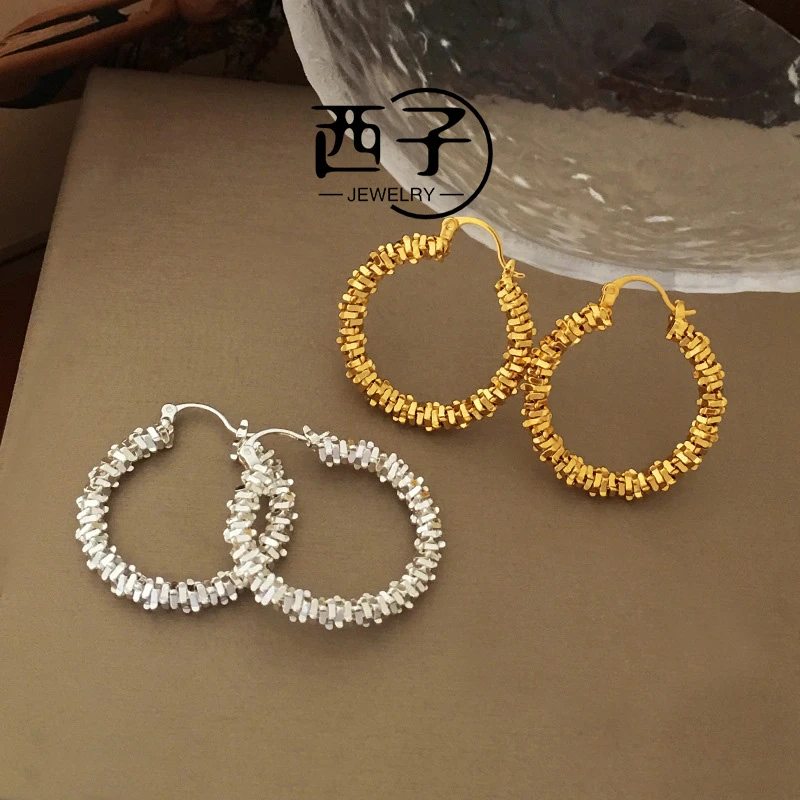 西子饰品【碎银子耳圈】欧美潮人小众高级感不规则耳圈气质金属