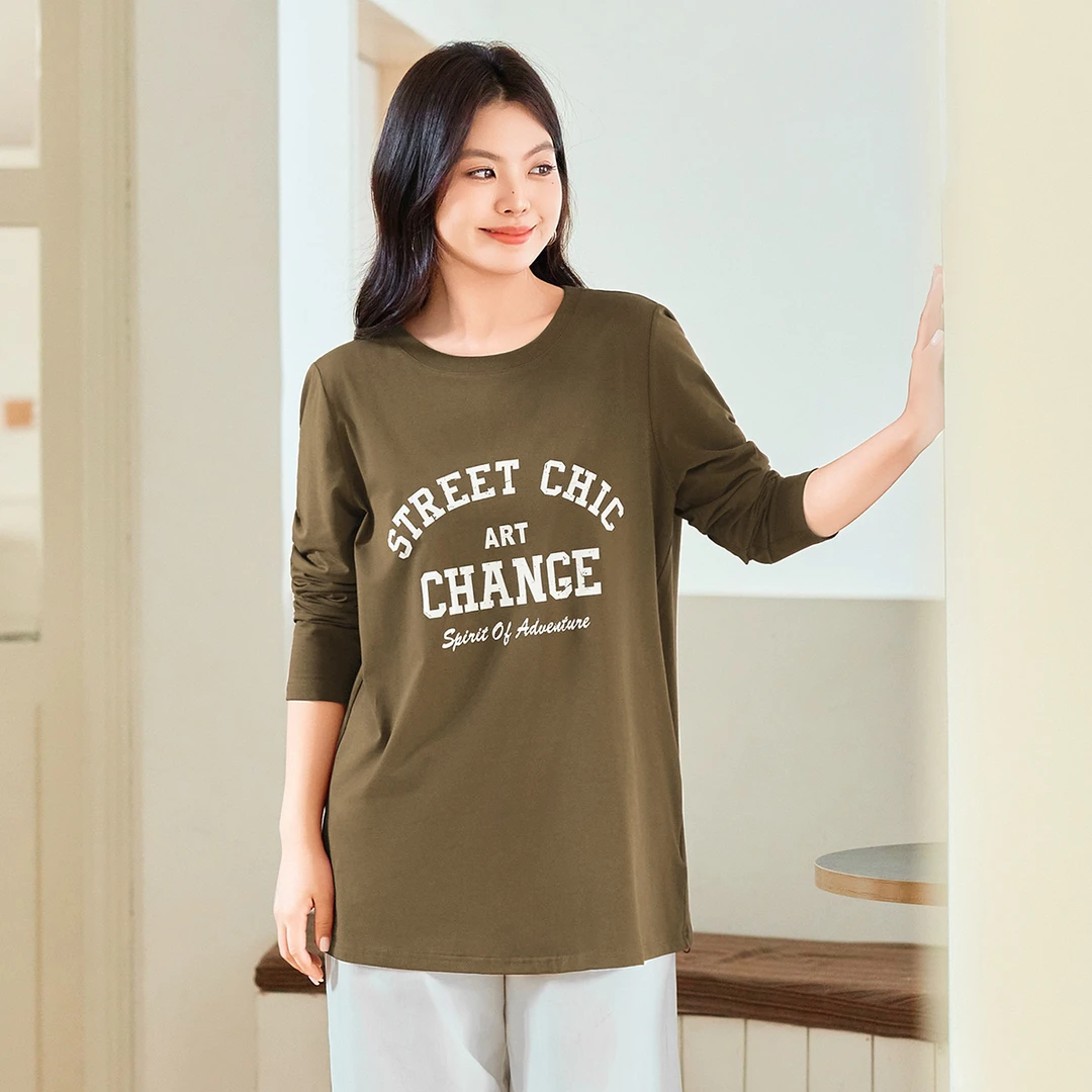 【印花长袖T恤】MsShe大码女装秋冬显瘦宽松做旧字母打底衫M2508047