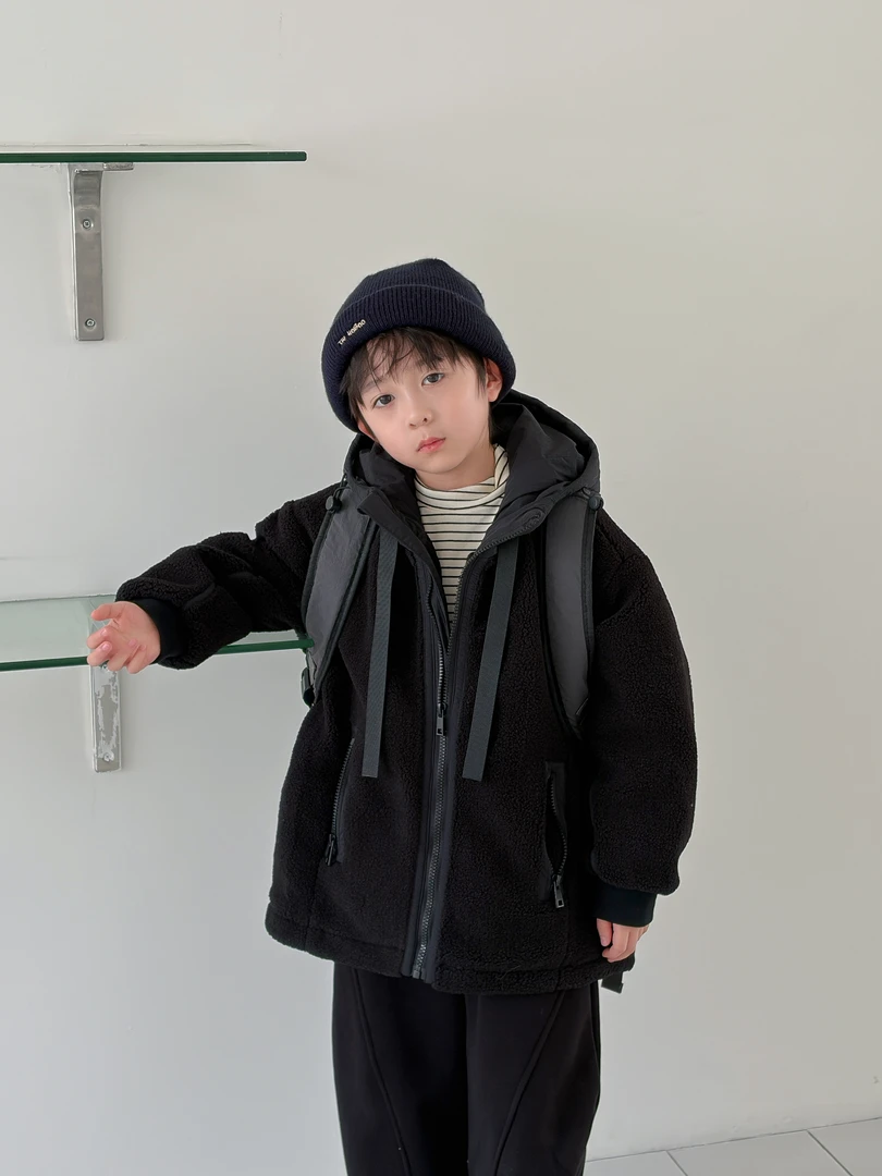 儿童棉服男女童毛毛衣外套加厚棉服冬季新款羊羔绒童装反季A055