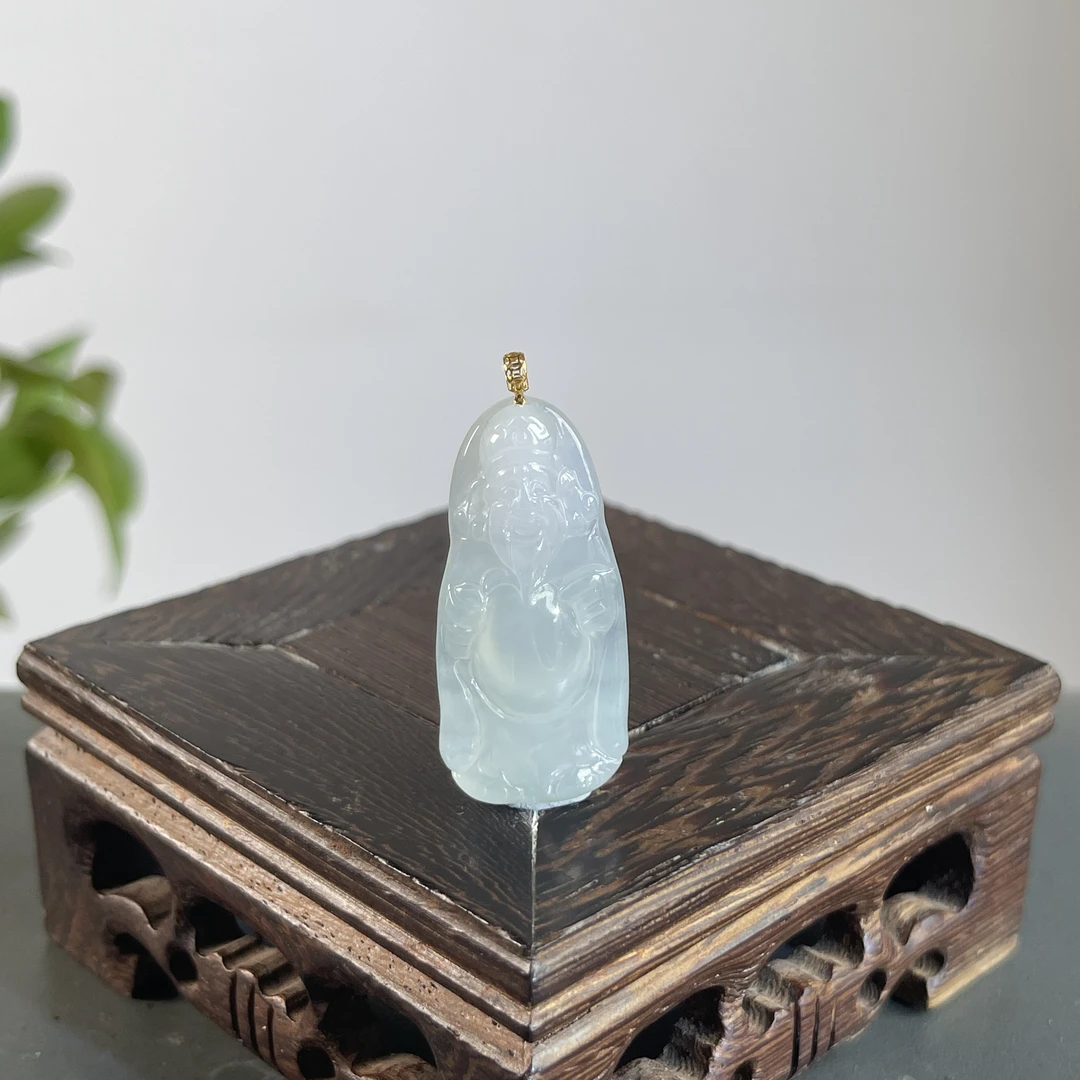 JTW29-39 天然缅甸A货翡翠  18K扣头财神